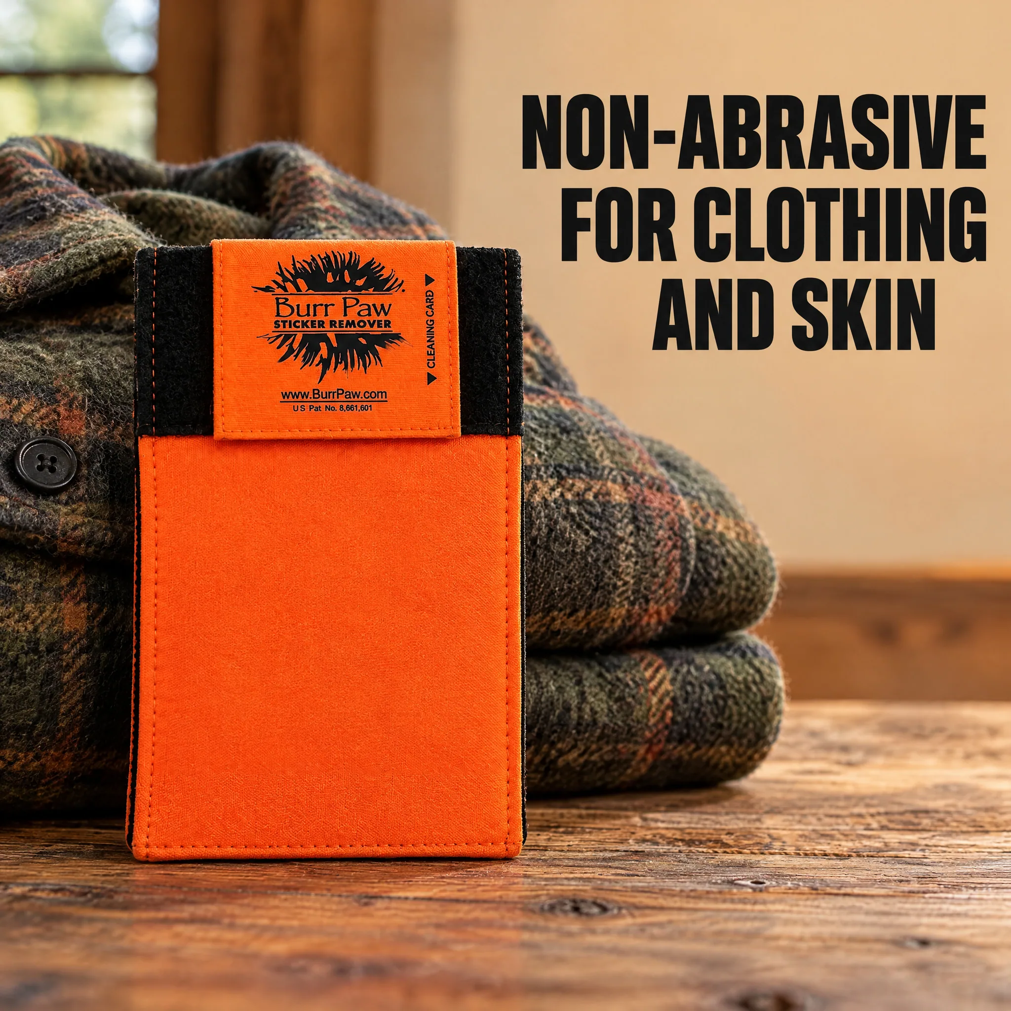 Burr Removal Tool for Dogs, Clothes, Horses and Hunting Gear - (Blaze Orange), lifestyle photograph in a real setting for Amazon