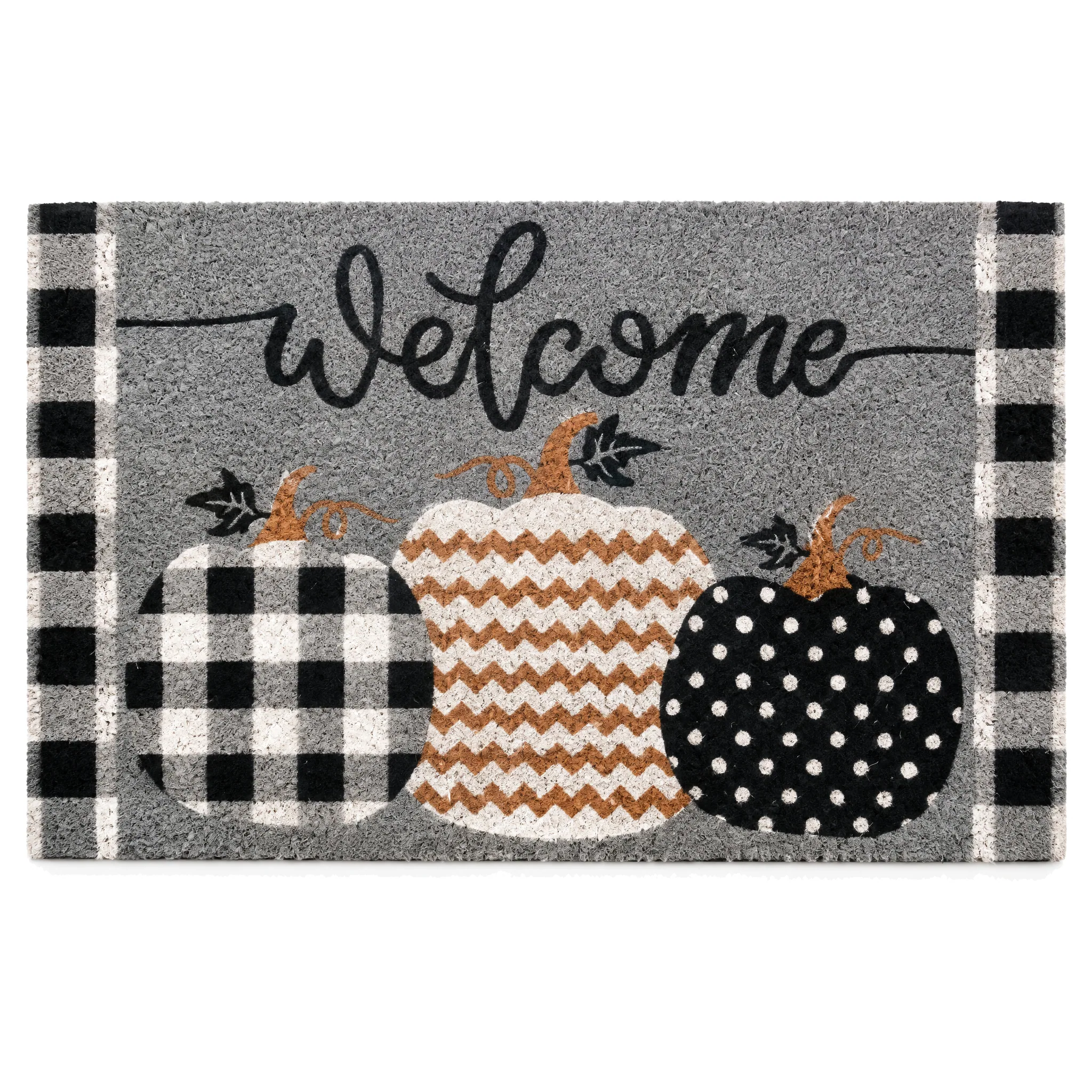 Coir Doormat 30x18 Patterned Pumpkins Fall Natural Fiber for Fall Coir Doormat, main listing image on a white background for Amazon
