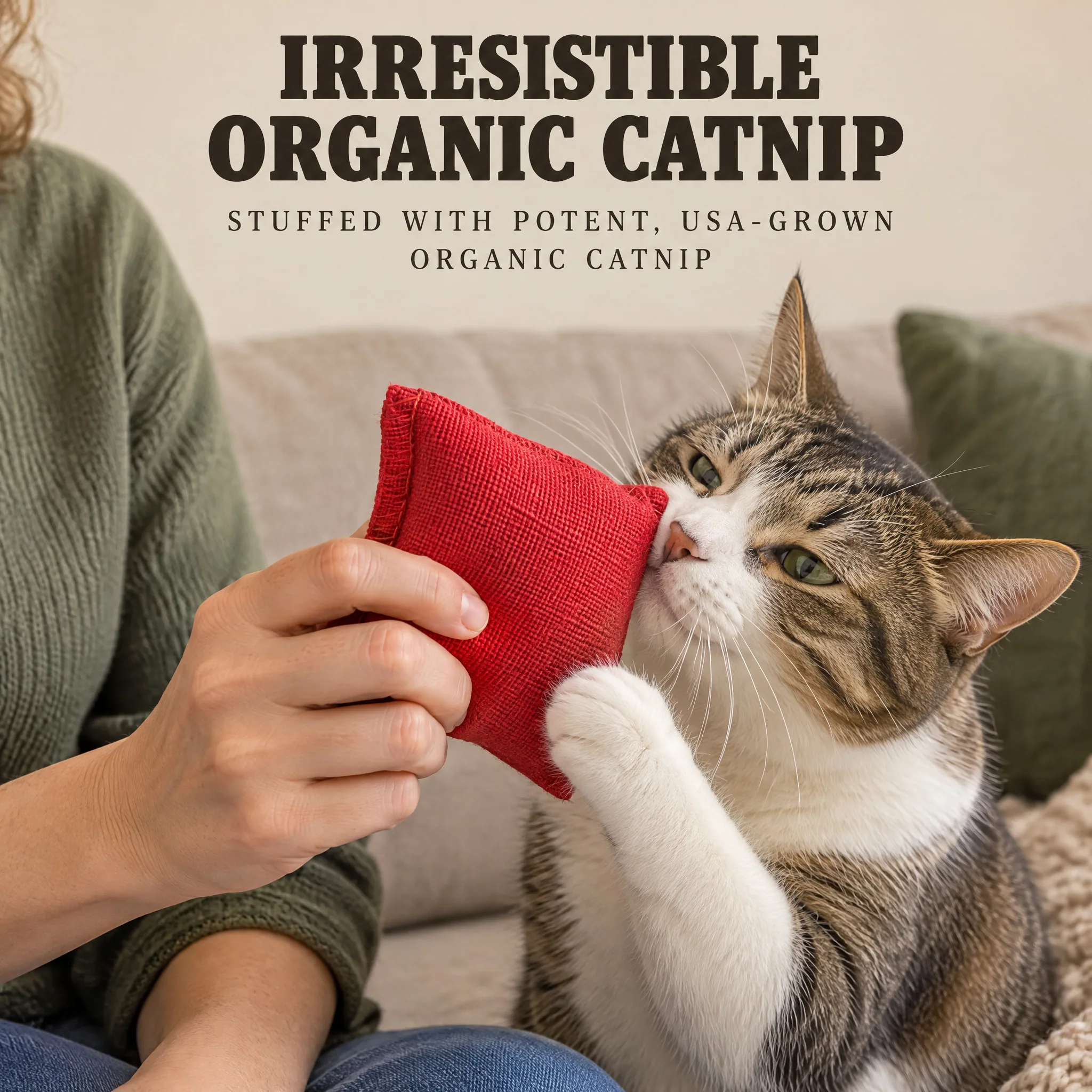 | Fluffy Hemp Pillow Catnip Cat Toys for Cats | 2 Pack, in action for Amazon