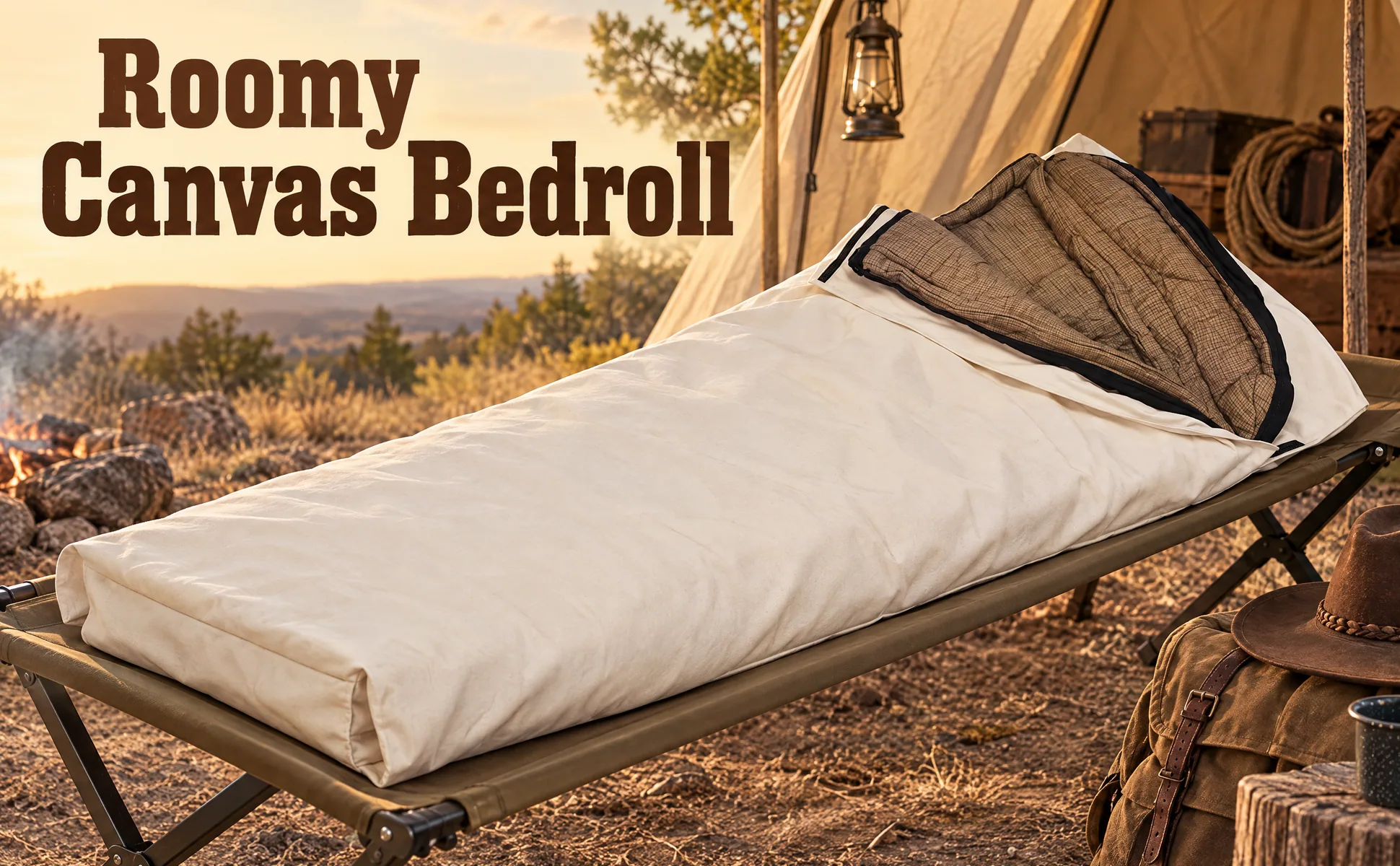 Outfitter Bedroll; Premium 15oz. Grade A Cotton Canvas Cowboy, A+ content module, std hero image text for Amazon