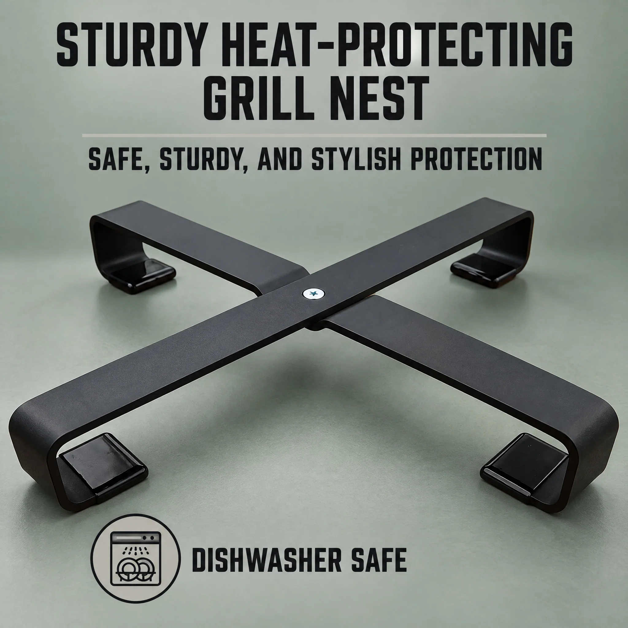 Universal Ceramic Grill Table Nest - Heavy Duty Trivet - Big, feature infographic with callouts for Amazon
