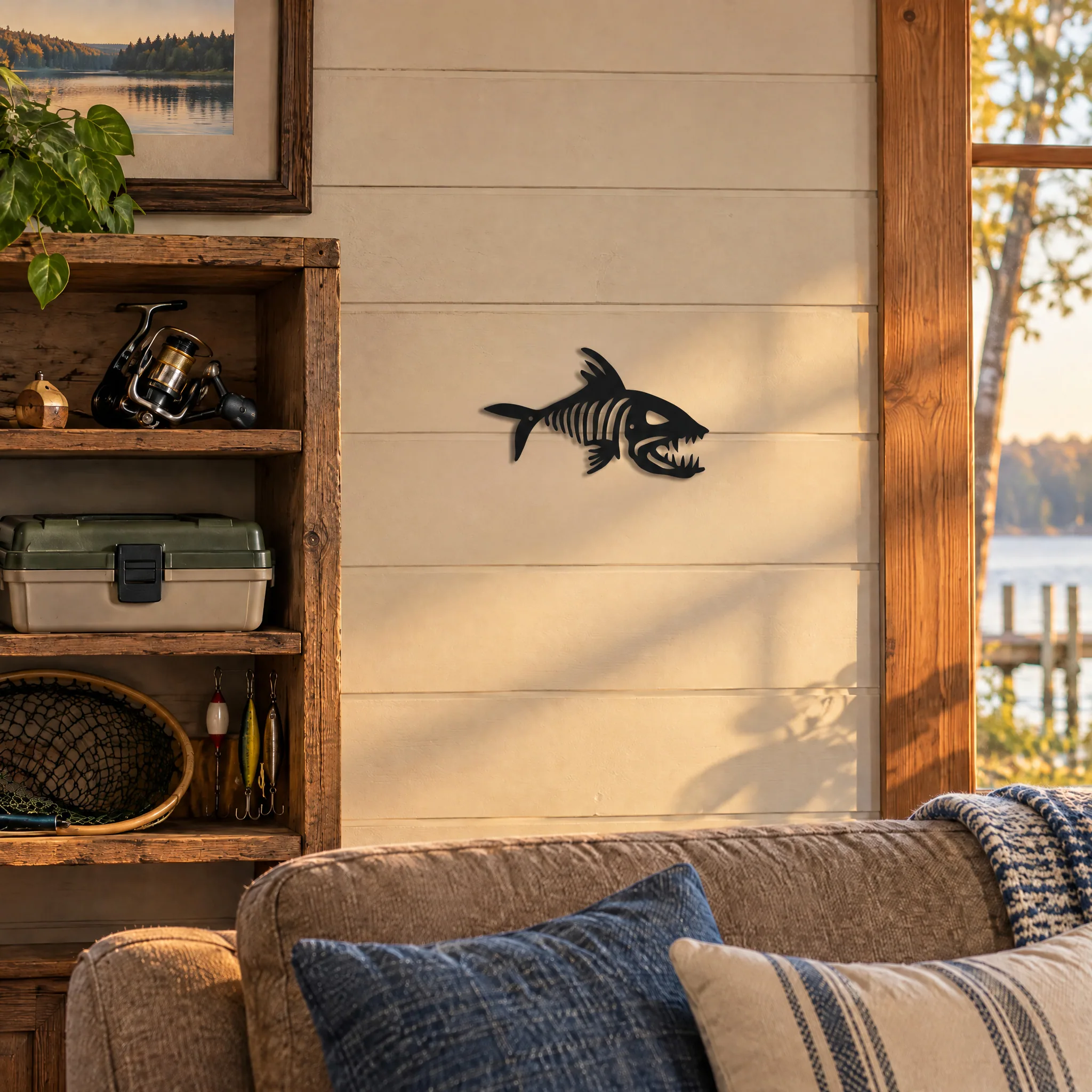 Skeleton Fish Bonefish Metal Wall Décor, premium lifestyle no text for Shopify