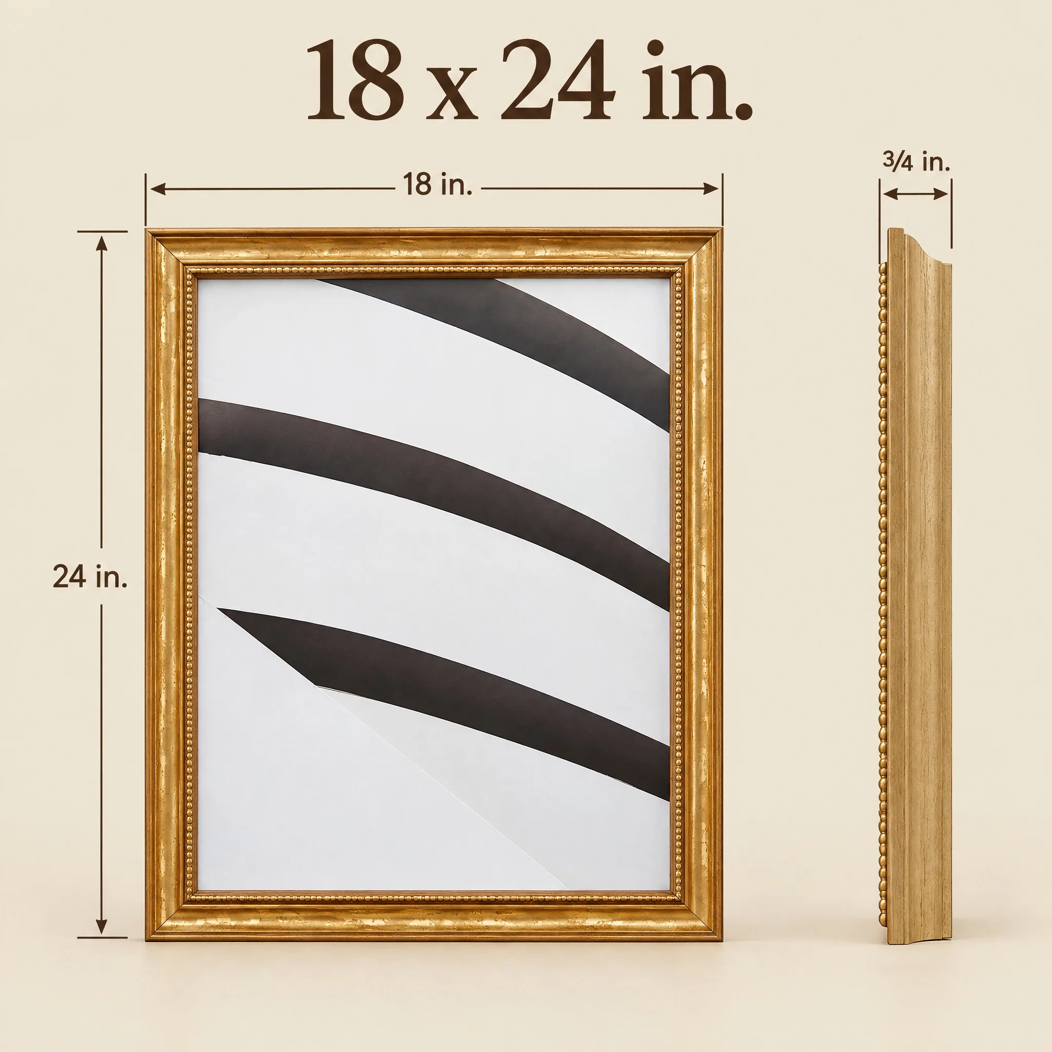 Stratton, Aged Gold Picture Frame, .75" Wide, 18x24 Inch, scale and dimensions diagram