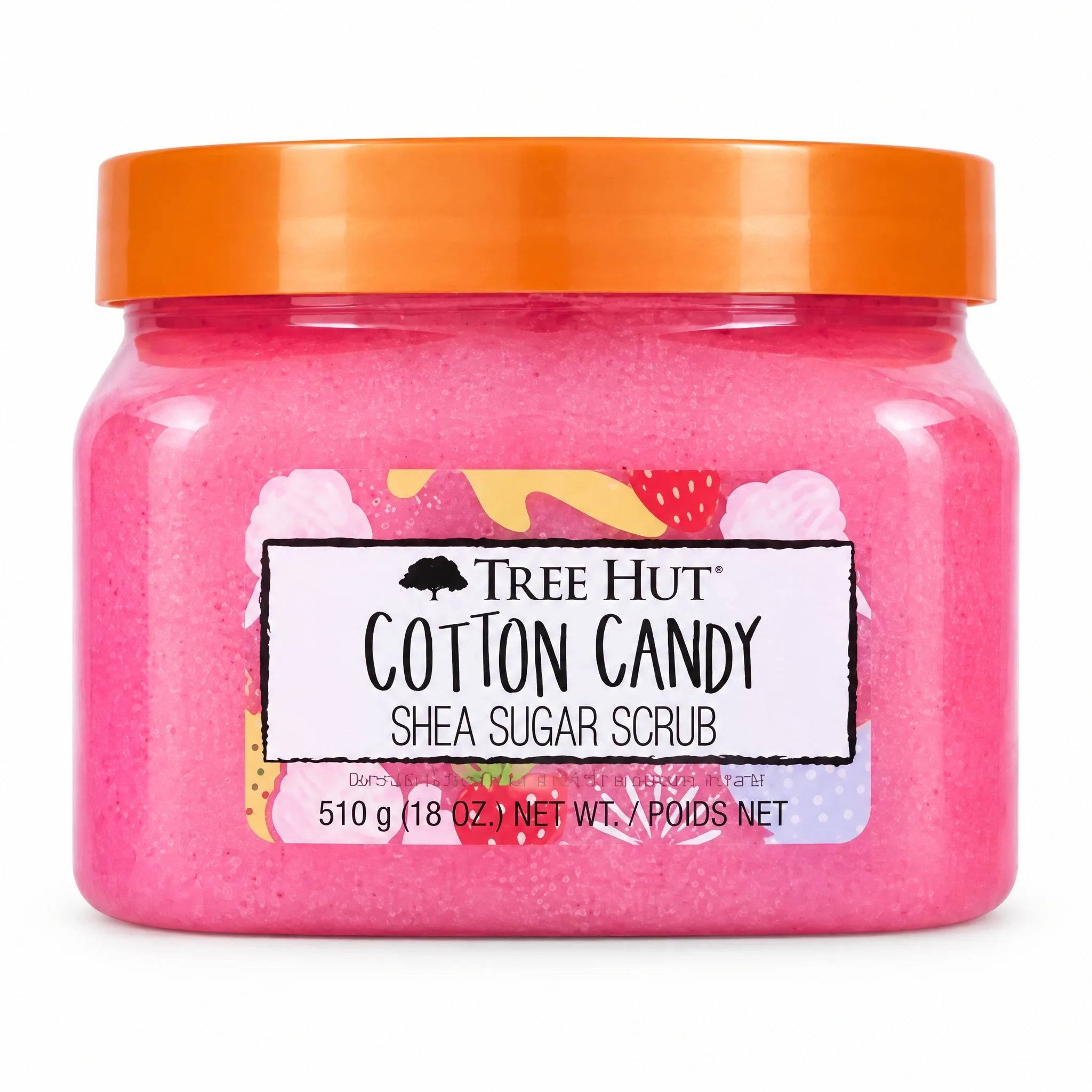 Cotton Candy Shea Sugar Scrub 18 Fl oz Exfoliating Body Scrub, main listing image on a white background for TikTok Shop