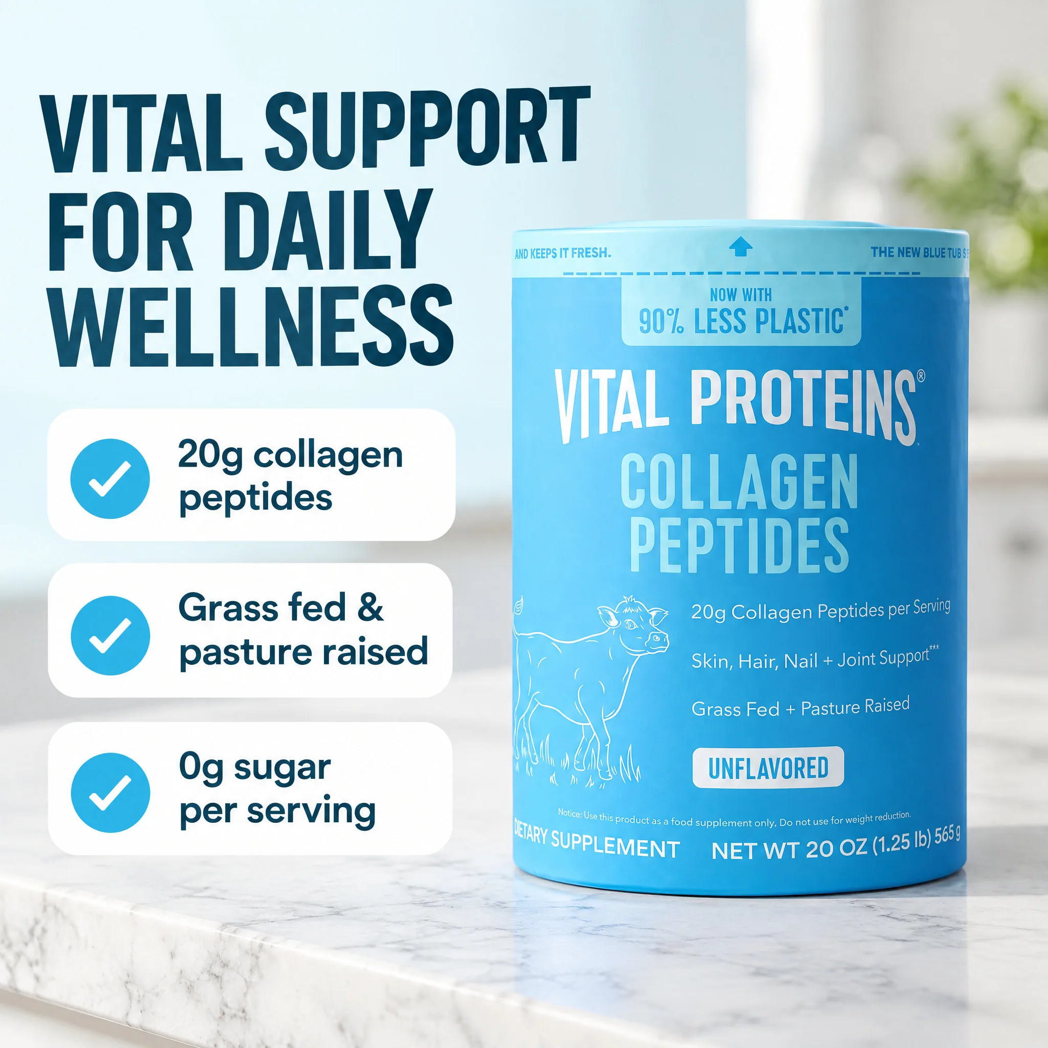 Collagen Peptides Powder Supplement for Hair, Skin, and Nails,, feature infographic with callouts for Walmart