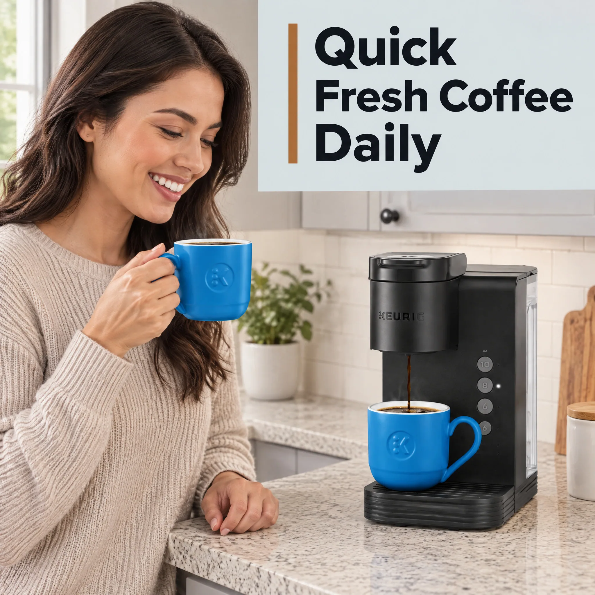 K-Express Essentials Single Serve K-Cup Pod Coffee Maker, Black, lifestyle photograph in a real setting for Walmart